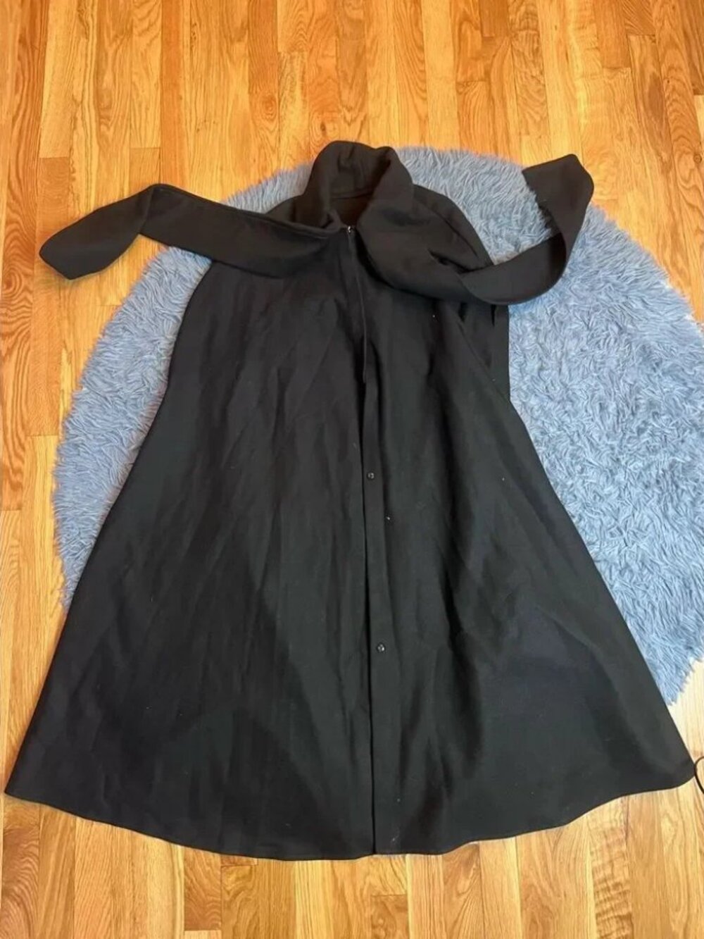 Black Long Wool Cape Coat